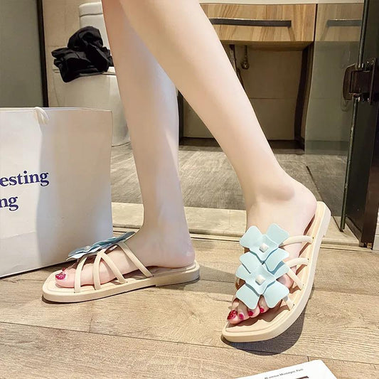 Slippers Women's Summer Outdoor Fashion Flat Bottom Flower One Word Sandals