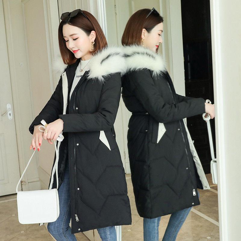 Winter Women Big Fur Collar Jacket Cotton Warm Down Parkas Casual Hooded Coat
