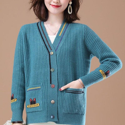 Spring and Autumn Cropped Cardigan Jacket with Knitted Solid Color Jacket and Casual V-neck Women's Jacket