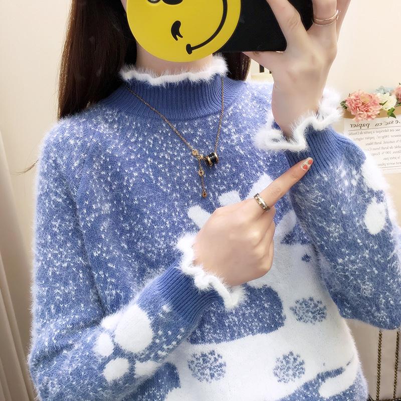 Winter Women's Sweater Long Sleeve Large Size Sweater Crew Neck Sweater Cashmere Warm Sweater