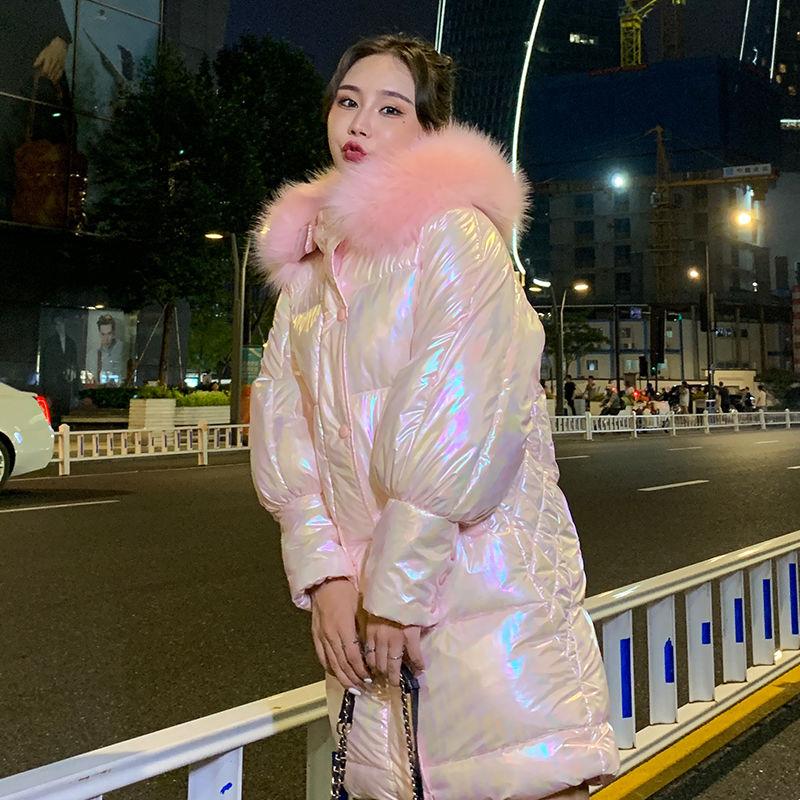 Winter Shiny Down Parka Jacket Women Mid-length Thick Warm Waist Fashionable Colorful Long Coat