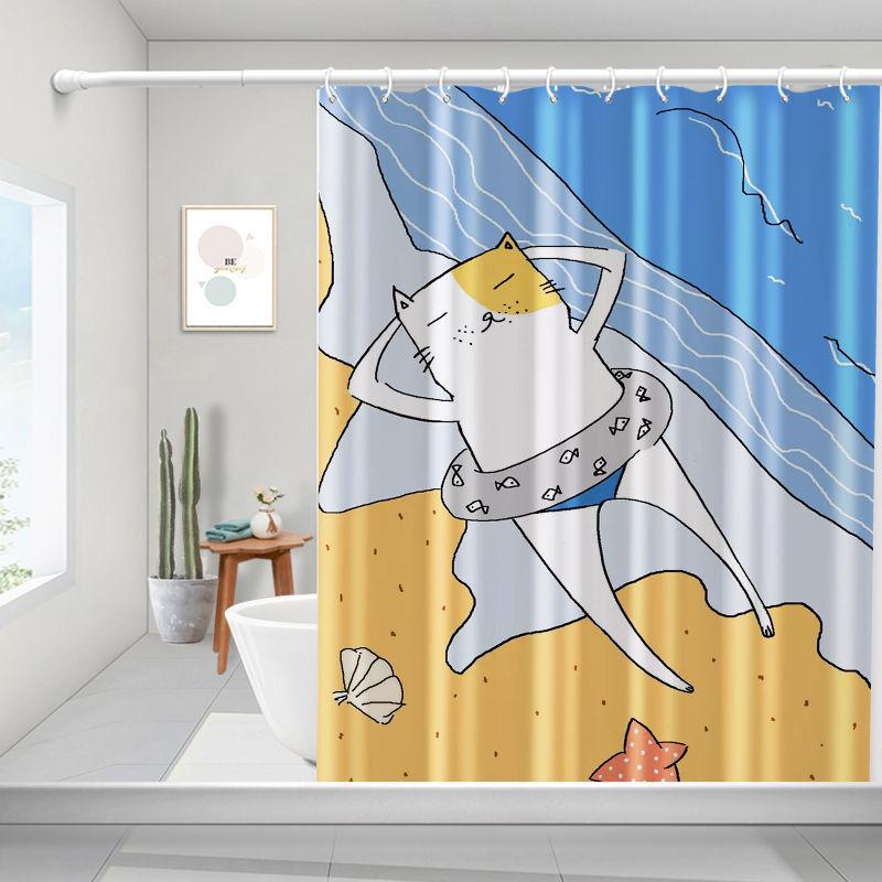 Shower Curtain Free Perforated Waterproof Cloth Toilet Wet and Dry Separation Curtain Partition Mold-proof Bathroom Shower Curtain