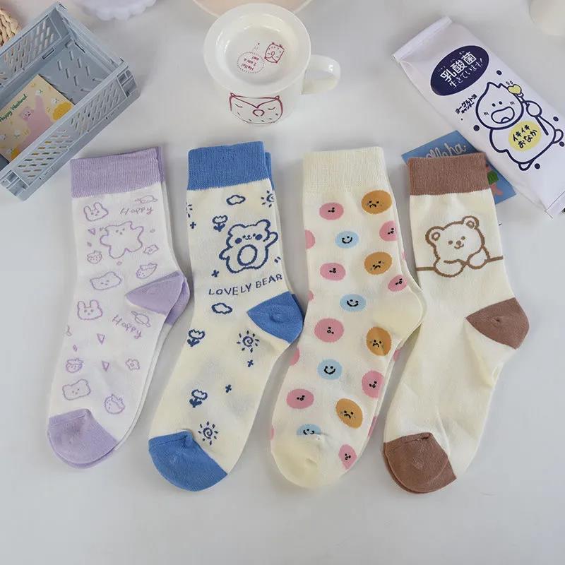 Women's Cotton Cute Socks In Tube Socks Color Cartoon Bear All-match College Style Socks