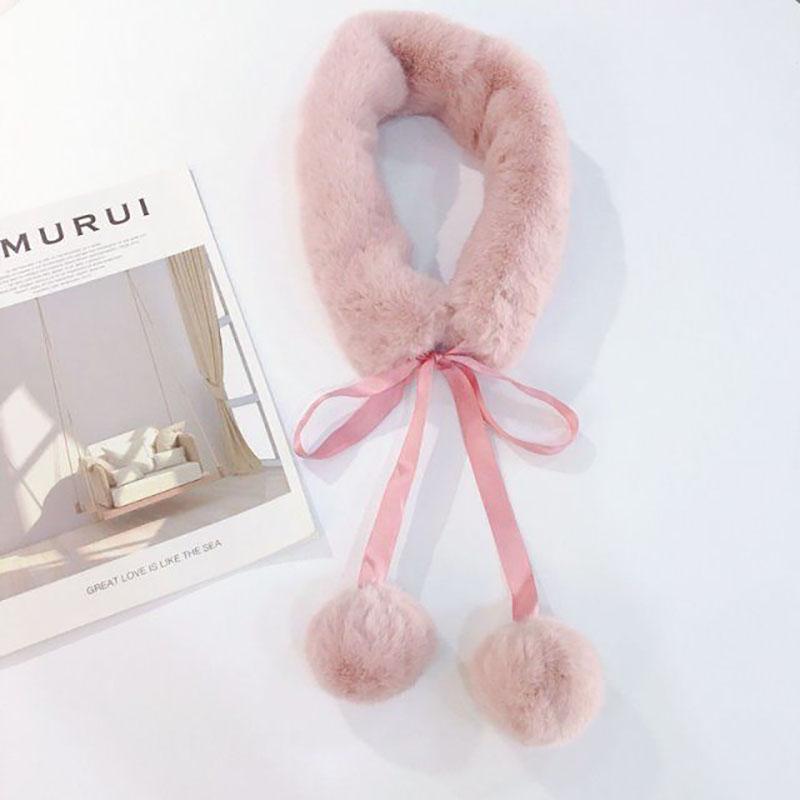 Scarf Female Winter Korean Version of All-match Plush Ribbon Scarf Fashion Warm Short Collar