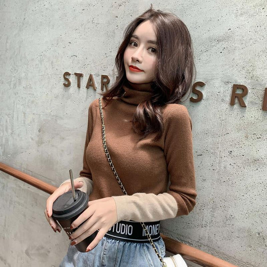Color Matching Turtleneck Bottoming Sweater Women's Long-sleeved Sweater Autumn and Winter