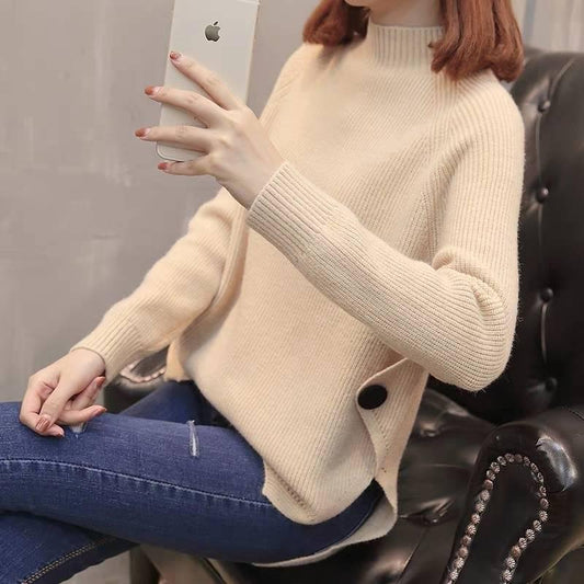 Autumn Winter Half Turtleneck Pullover Sweater Women's Short Long Loose Bottoming Shirts