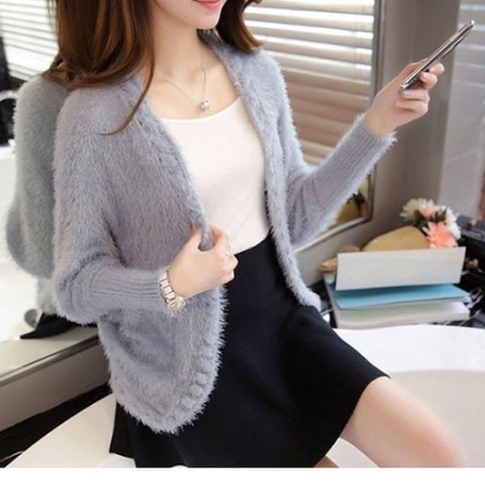Spring and Autumn Loose Plus Size Top Short Knitted Long Sleeve Sweater Cardigan Shawl Women's Jacket