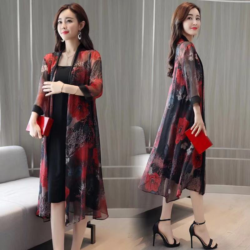 Chiffon Cardigan Mid-length Sun Protection Shirt Women Loose Thin Large Size Coat Shawl