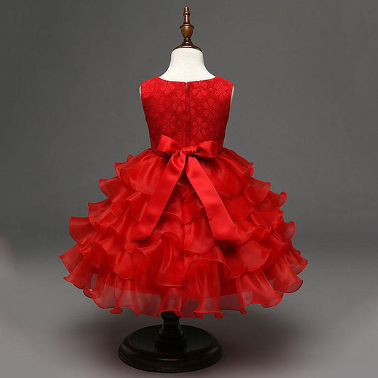 Temperament Diamond-studded Girls Sleeveless Puffy Princess Dress Children's Piano Performance Dress Bow Girl Cake Dress Wedding Dress