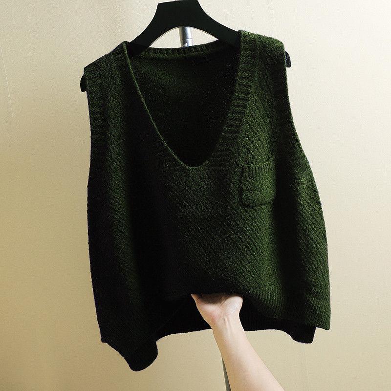Spring and Autumn Sleeveless Waistcoat V-neck Knitted Vest Sweater Fashion Solid Color Women's Vest