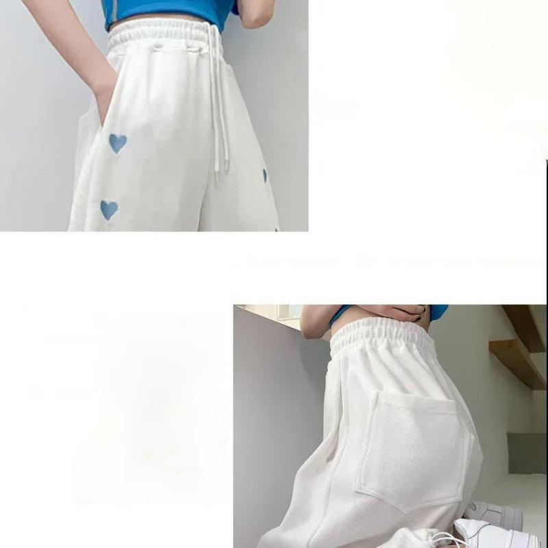 Summer Thin European and American Girl Style Love Sports Pants Women's Beam Feet White Loose Casual Pants Straight Spring Tide Ins