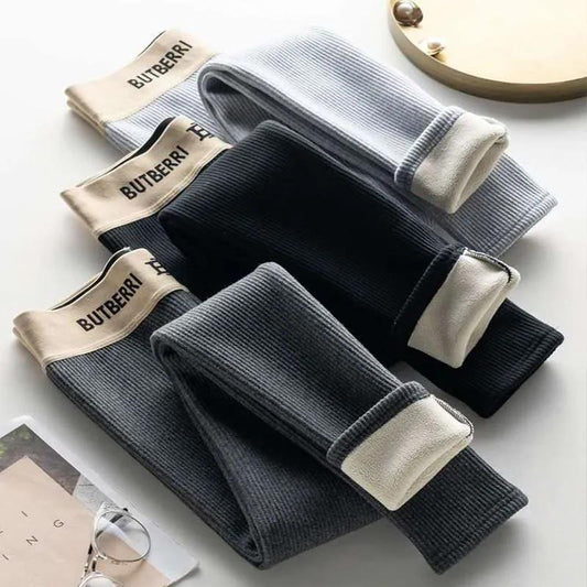 Autumn and Winter Plus Velvet Thick Black Outer Wear Tight-fitting Threaded Bottoming Pants Women's Thin High-waist Warm Cotton Trousers
