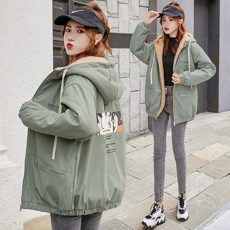Winter Plus Velvet Thick Casual Cotton Clothes Loose Korean Style Short Jacket Hooded All-match Female Parkas