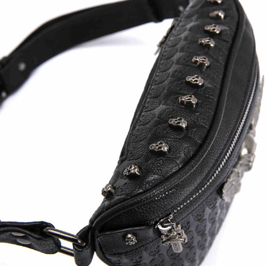 Hip Hop Waist Bag Men's and Women's Black Waterproof Rivet Crossbody Outdoor Sports Shoulder Bag