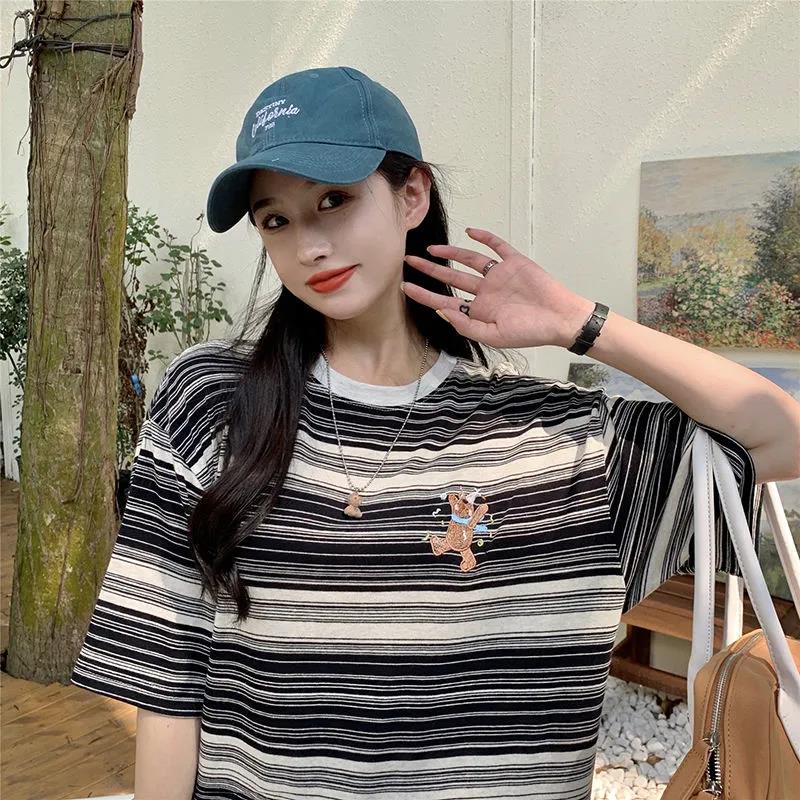 Striped Short Sleeve T-Shirt Women's Summer Round Neck Loose Top