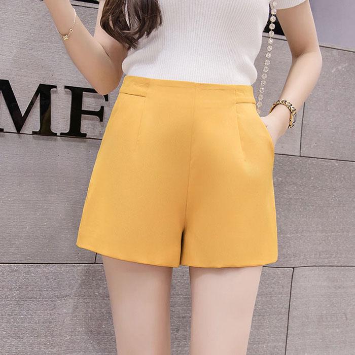 Women High Waist Chiffon Suit Shorts Students Casual Anti-light Slim Mini A-line Pants