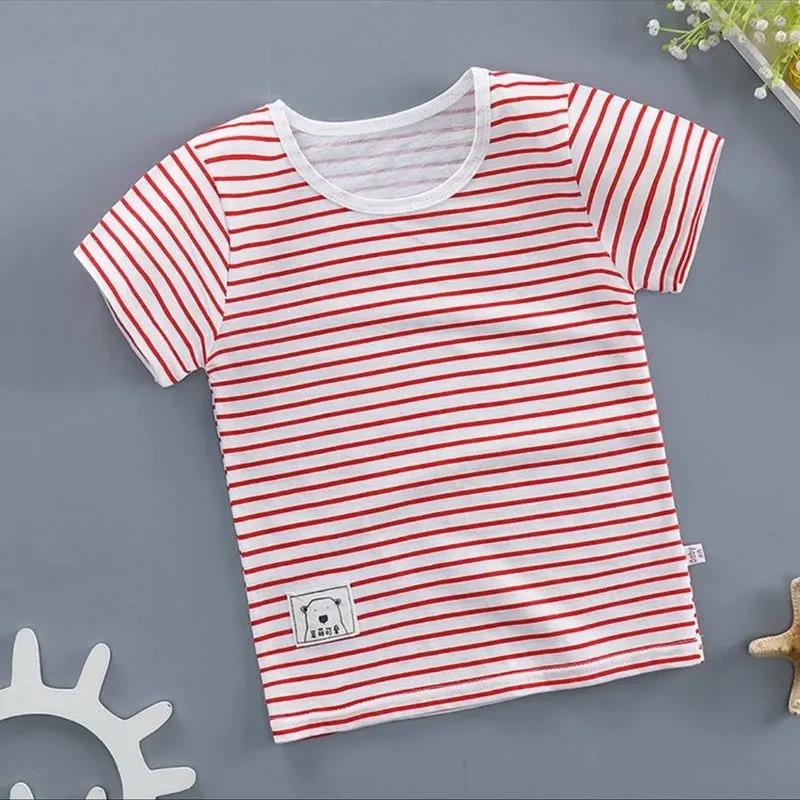 Children's Cotton Short-sleeved T-shirt Baby Boys and Girls Half-sleeved 0-6 Years Old Striped