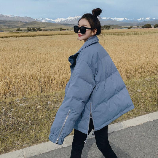 Small Short Down Padded Jacket Women Loose Haze Blue Padded Jacket Thickened Padded Jacket