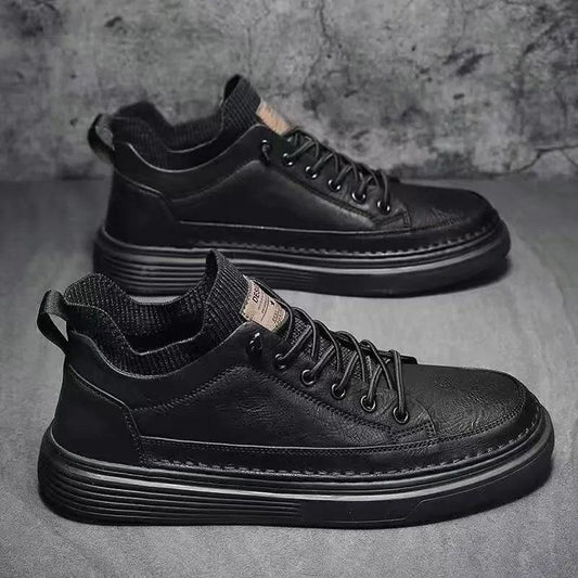 Men's spring leather shoes all-match work non-slip wear-resistant breathable British shoes sports casual sneakers safty shoes