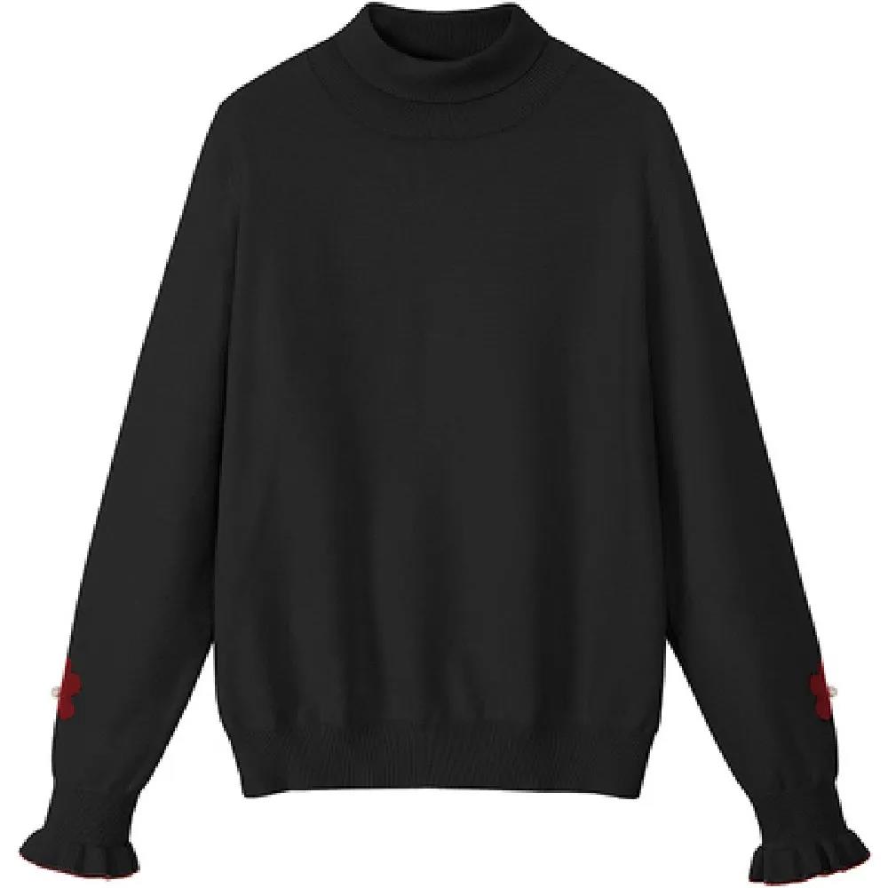Turtleneck Knitted Bottoming Shirt Solid Color Lace Cuff Embroidered Sweater Fashion Slim Long Sleeve Bottoming Shirt