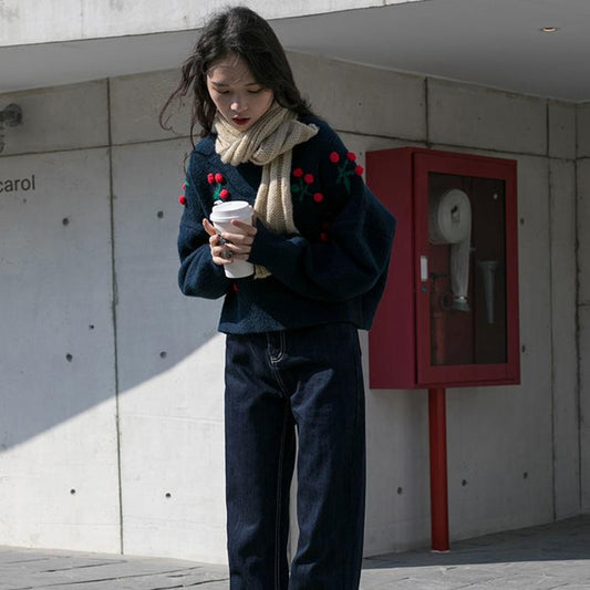 Autumn Winter Women Fashion Sweater Casual Knitting Sweater Round Neck Pullovers Loose Casual Long Sleeve Sweater