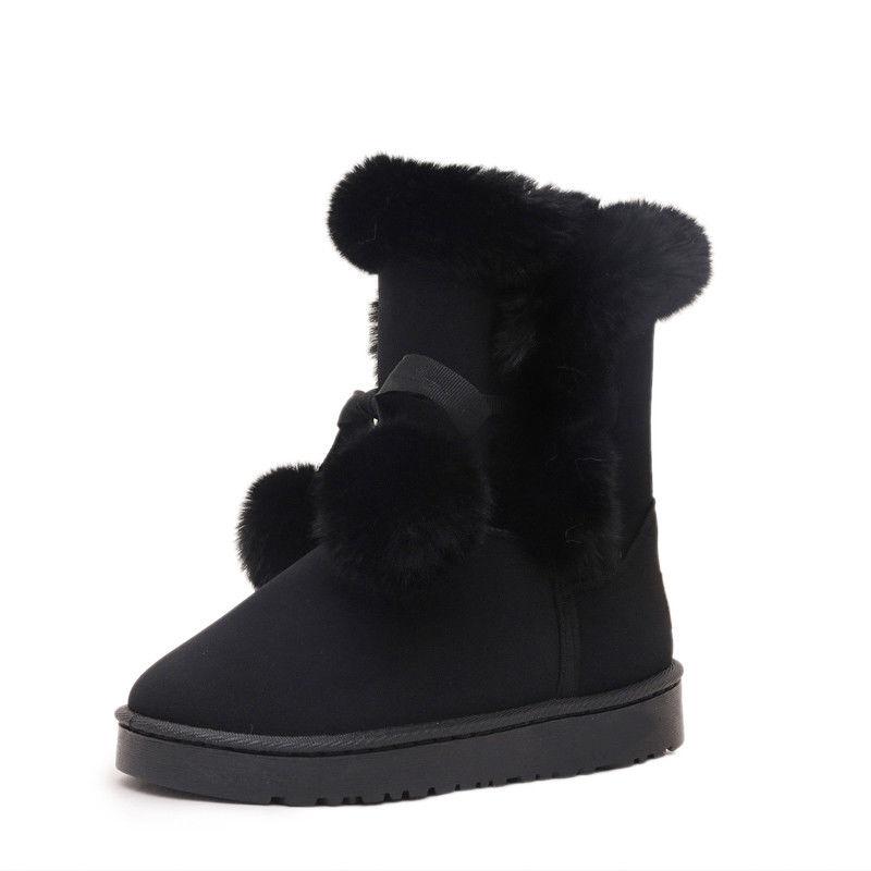 Winter Snow Boots Women's Mid-tube Cotton Boots Cotton Shoes Wool Ball Warm Women's Cotton Shoes