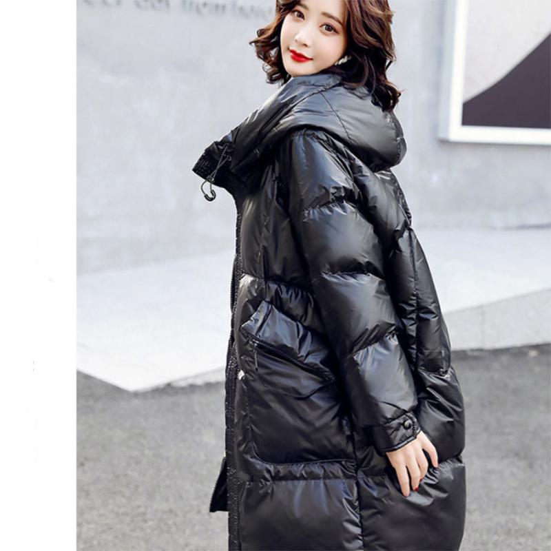 Women's Winter Korean Loose Quilted Coat Warm Stand-collar Down Jacket Women's Glossy Mid-length Down Jacket