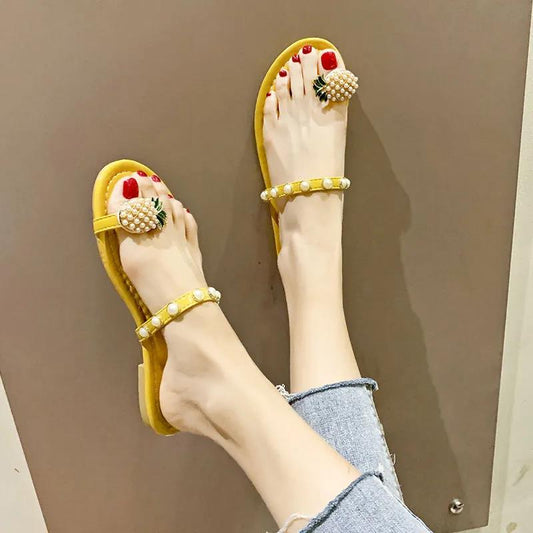 Beach Slippers Women Summer Wear Flat Bottom All-match Toe Pineapple Sandals and Slippers Women Sexy Sandals and Slippers
