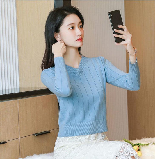 Small Short Knit Bottoming Shirt Women's Slim Fit Inner Pullover V-neck Sweater