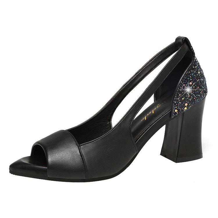 Sandals Women's Summer Thick Heel Hollow Women's Shoes Open-toe Fish Mouth Women's Sandals