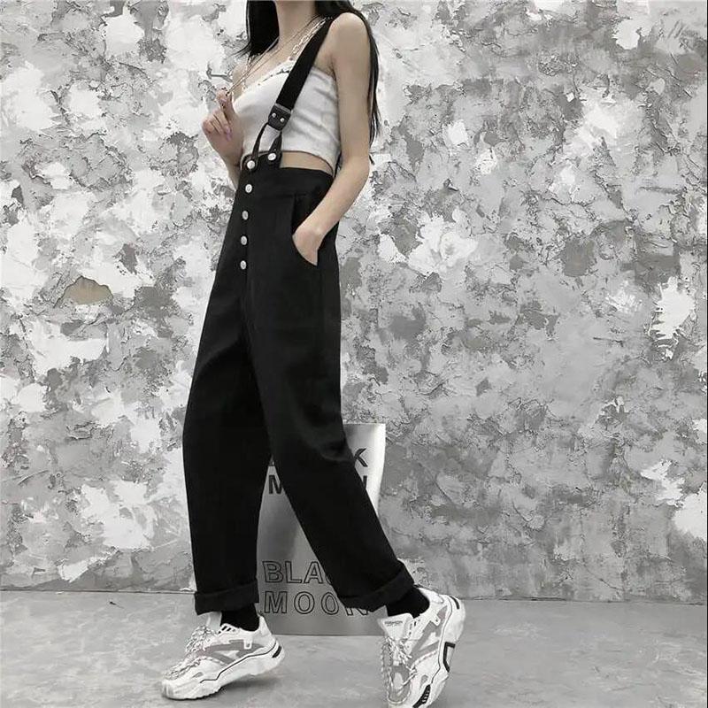Women's Single-shoulder Overalls Spring Autumn Summer Loose High-waisted Jeans Wide-leg Denim Overalls