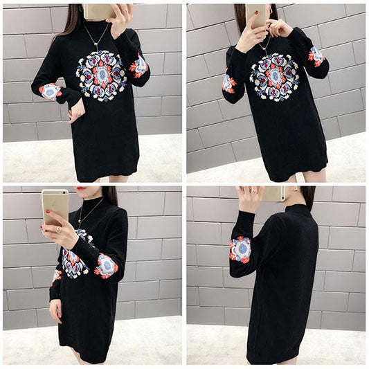 Ethnic Thick Pullover Sweater Women Korean Loose Embroidered Knitted Bottoming sweater All-match Knitweat Autumn and Winter