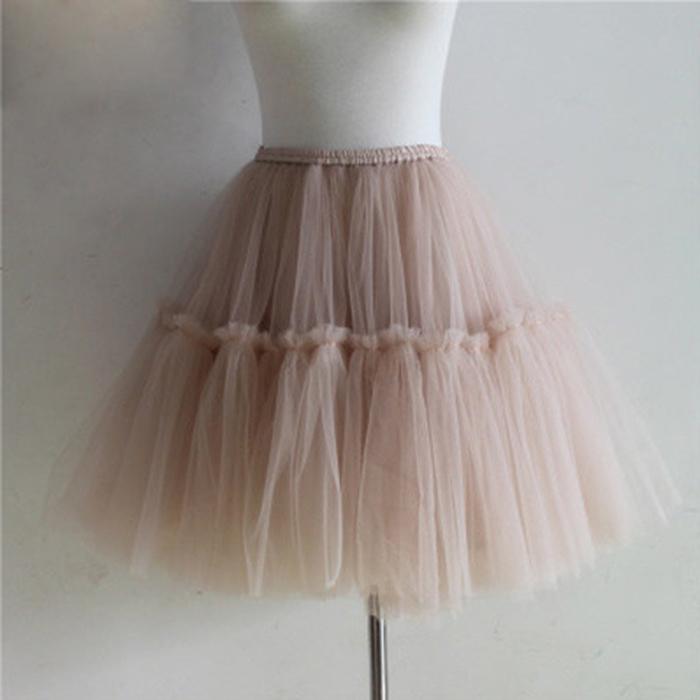 Pofulove Tulle Skirt Pleated Tutu Skirts Women Lolita Bridesmaids Vintage Midi Skirt A-line Skirts