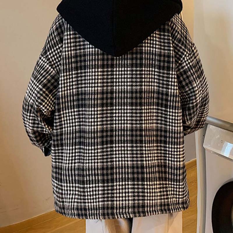 Plaid Woolen Coat Men's Spring and Autumn Trend Loose Plus Size Jacket Men's Ins All-match Autumn and Winter Clothes