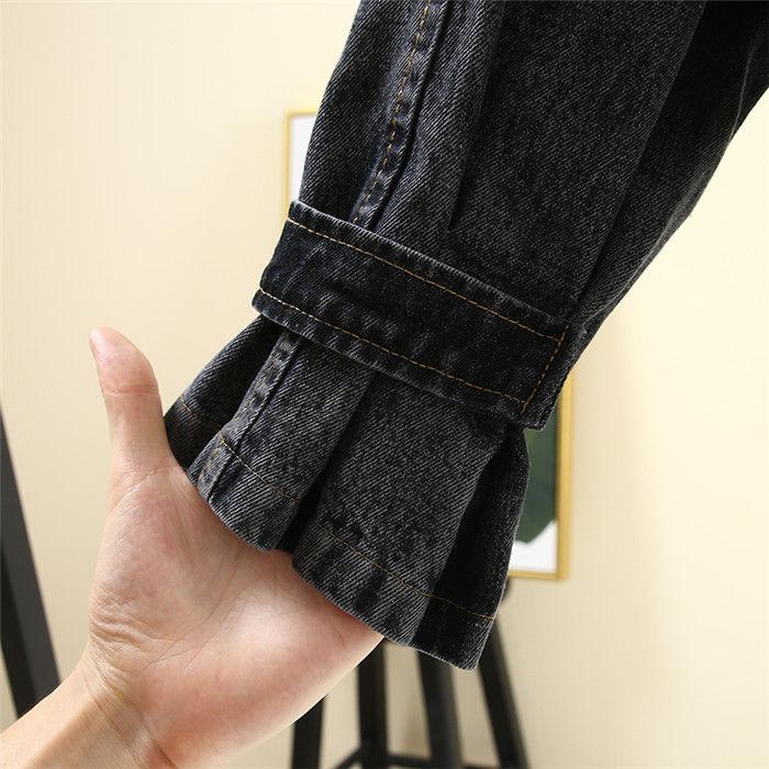 Spring and Autumn Korean Version Loose Large Size Student Beading Retro Motorcycle Denim Jacket Female Jacket