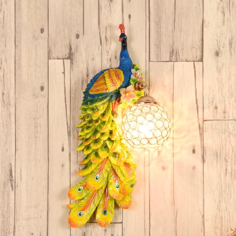 Retro peacock crystal LED wall lamp minimalist Living room background bedroom Phoenix wall lamp