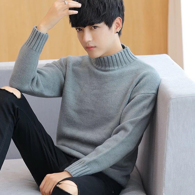 Youth Fashion Slim Thin Men's Autumn and Winter Round Neck Sweater Pullover Sweater