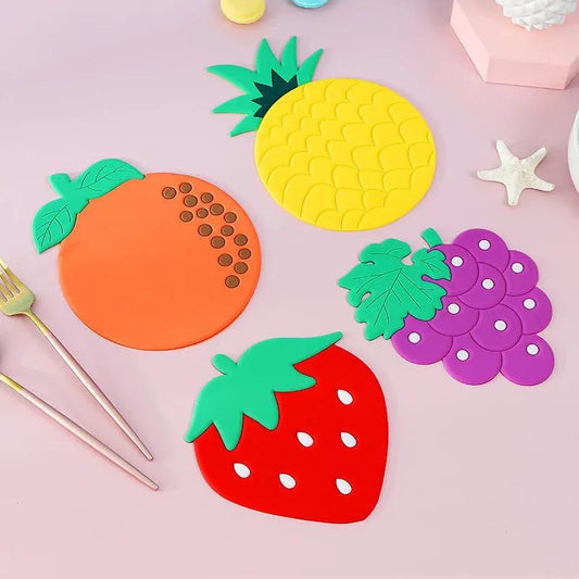 1pcs/2pcs/4pcs Cartoon Fruit Cute Table Mat Silicone Mat Non-slip Anti-scalding Coaster