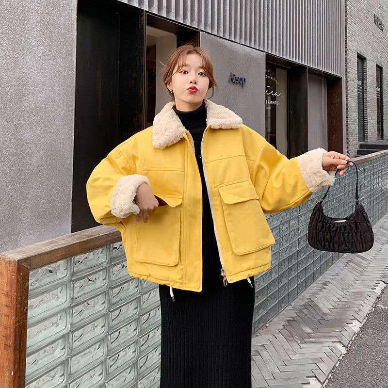 Women's Cotton-padded Jacket Japanese Sweet Coat Women's Lamb Wool Bread Coat Loose Women's Short Plus Velvet Warm Cotton-padded Coat