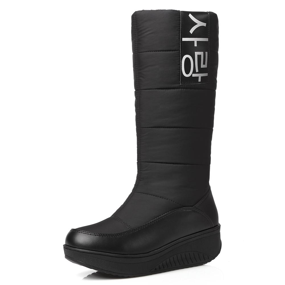 Snow Boots Comfy Round Toe Slip On Solid Med Heel Platform Winter New Ladies Shoes Mid Calf Women Boots