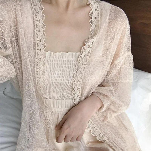 3 Colors Plus Size S-XXXXL Women's Lace Sun Protection Thin Cardigan Beach Mid-length Loose Grace and Temperament