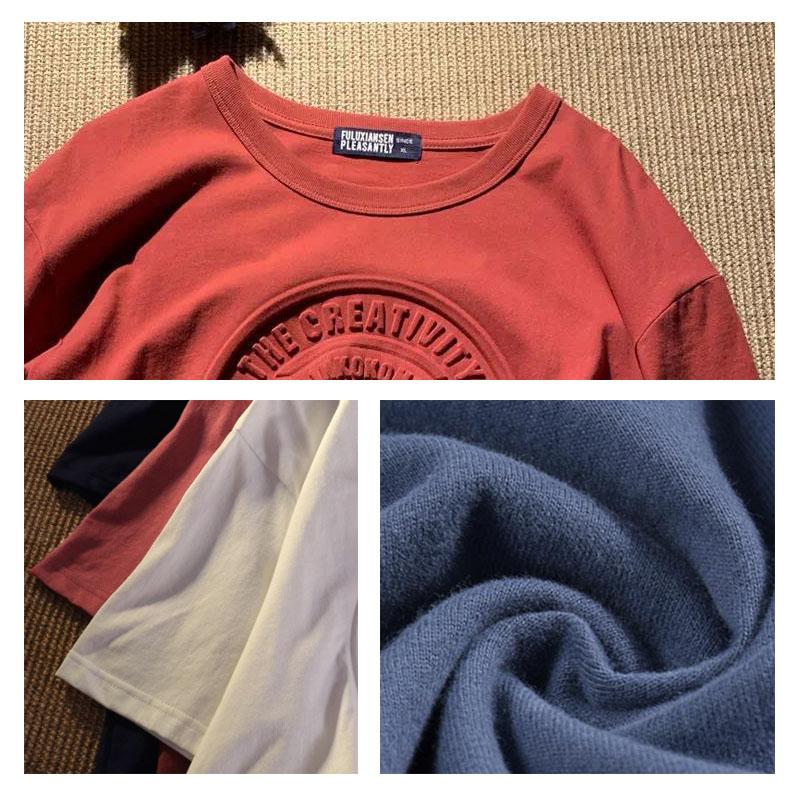 3D Engraved T-shirt Solid Color Retro Tees Summer Men O-neck Short Sleeve Shirt Bump Trend Casual Thin Pullover