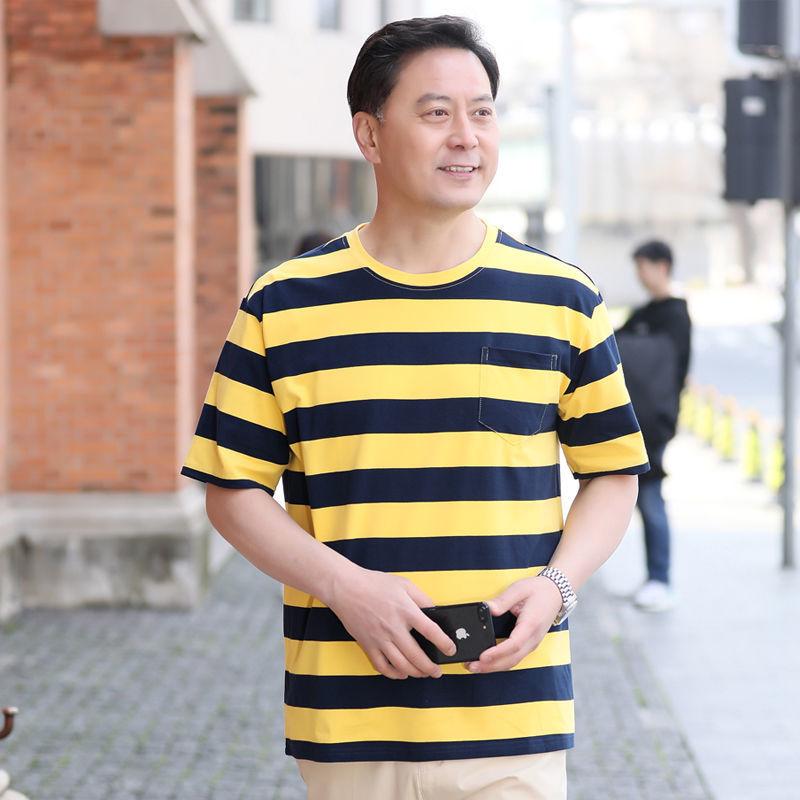 Pure Cotton Middle-aged and Elderly Short-sleeved T-shirt Men's Large Size Loose Middle-aged Half-sleeved Shirt