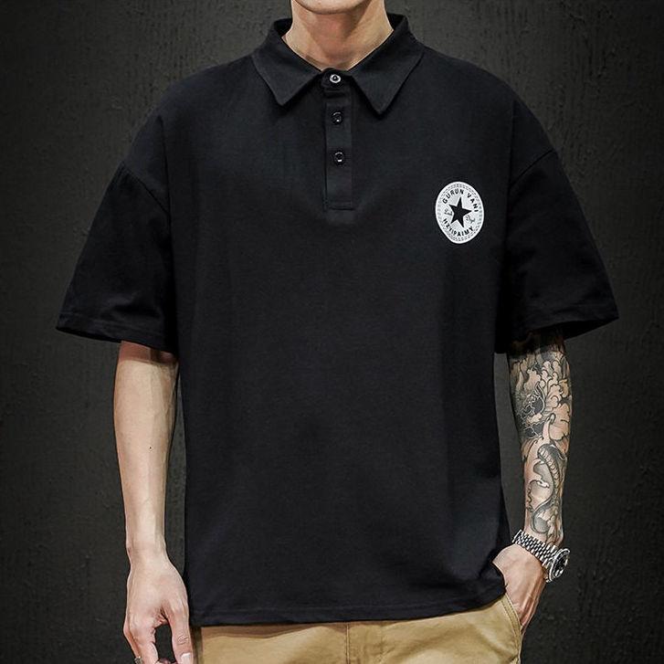 Short-sleeved T-shirt Male Ins Tide Brand Summer Wild Lapel Shirt Loose Youth