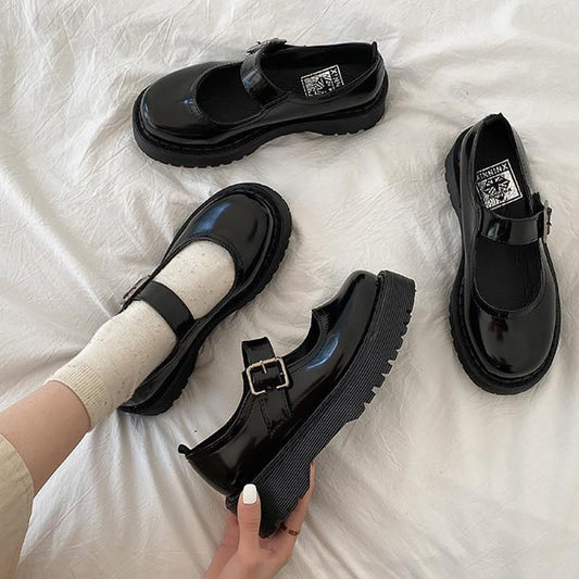 Japanese Women's Small Leather Shoes Korean Style All-match Retro British Style Leather Shoes Thick-soled Round-toe Thin Women's Shoes