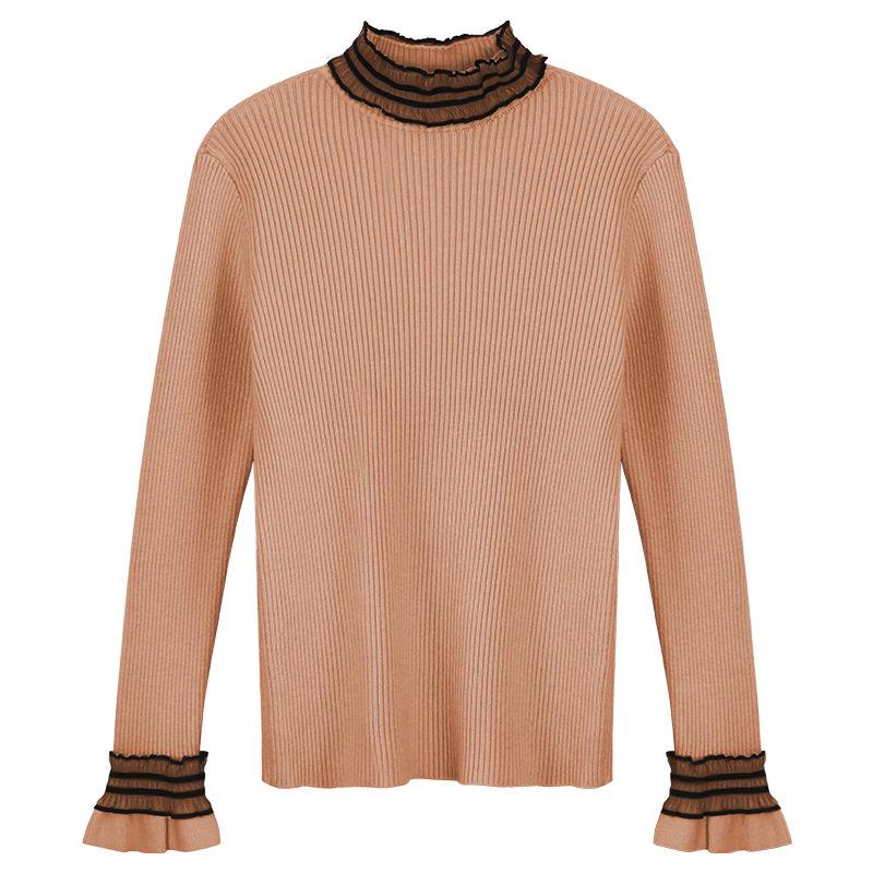 Lace Pullover Slim Sweater Female Long-sleeved Was Thin Inside Sweater Trumpet Sleeves