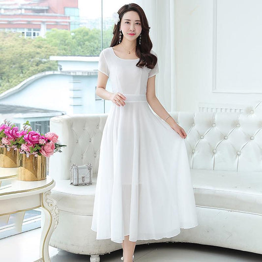 Temperament Was Thin Dress Female Big Chiffon Beach Skirt Large Size Mid-length Dancing Long Skirt Temperament Elegant Long Skirt