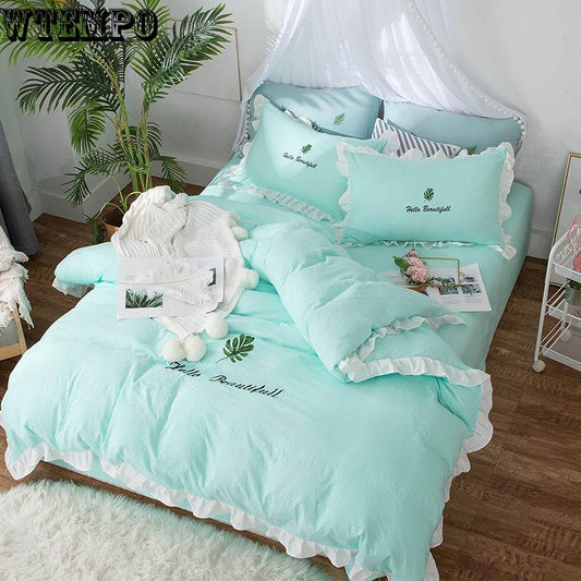 Bedding Four Sets of Princess Windmm Single Water Lotus Cotton Thick Grinding Bedding Three-piece Set of Winter