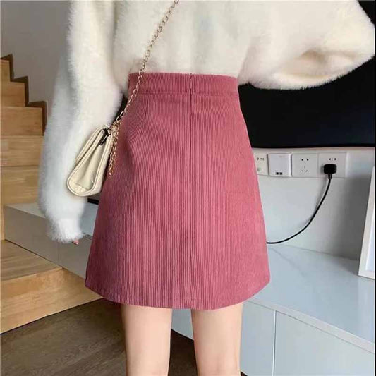 Autumn and Winter Corduroy Skirt A-line Skirt High Waist Thin Split Hip Skirt All-match Solid Color Short Skirt Tide