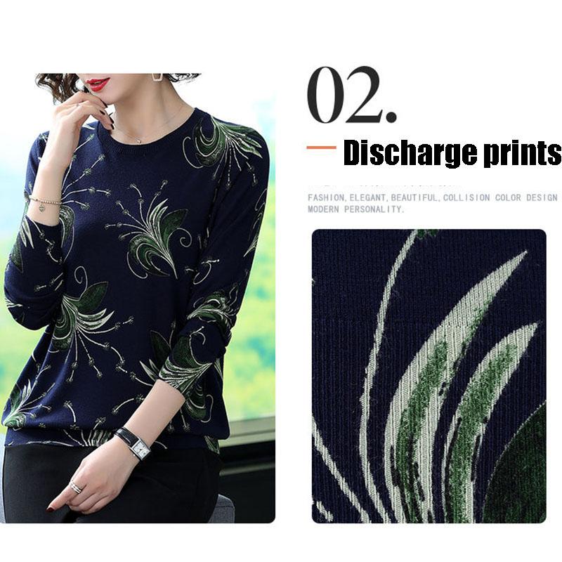 Women Winter Fall Vintage Ethnic Style Woolen Sweater Floral Printed Long Sleeve O-neck Knitted Sweaters Lady Casual Jumper Tops